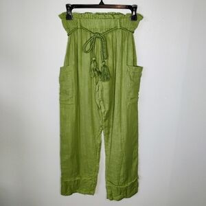 Wayan Natural Wear Cotton Cargo Pants Green Rope Waist Tie‎ Travel Size Small